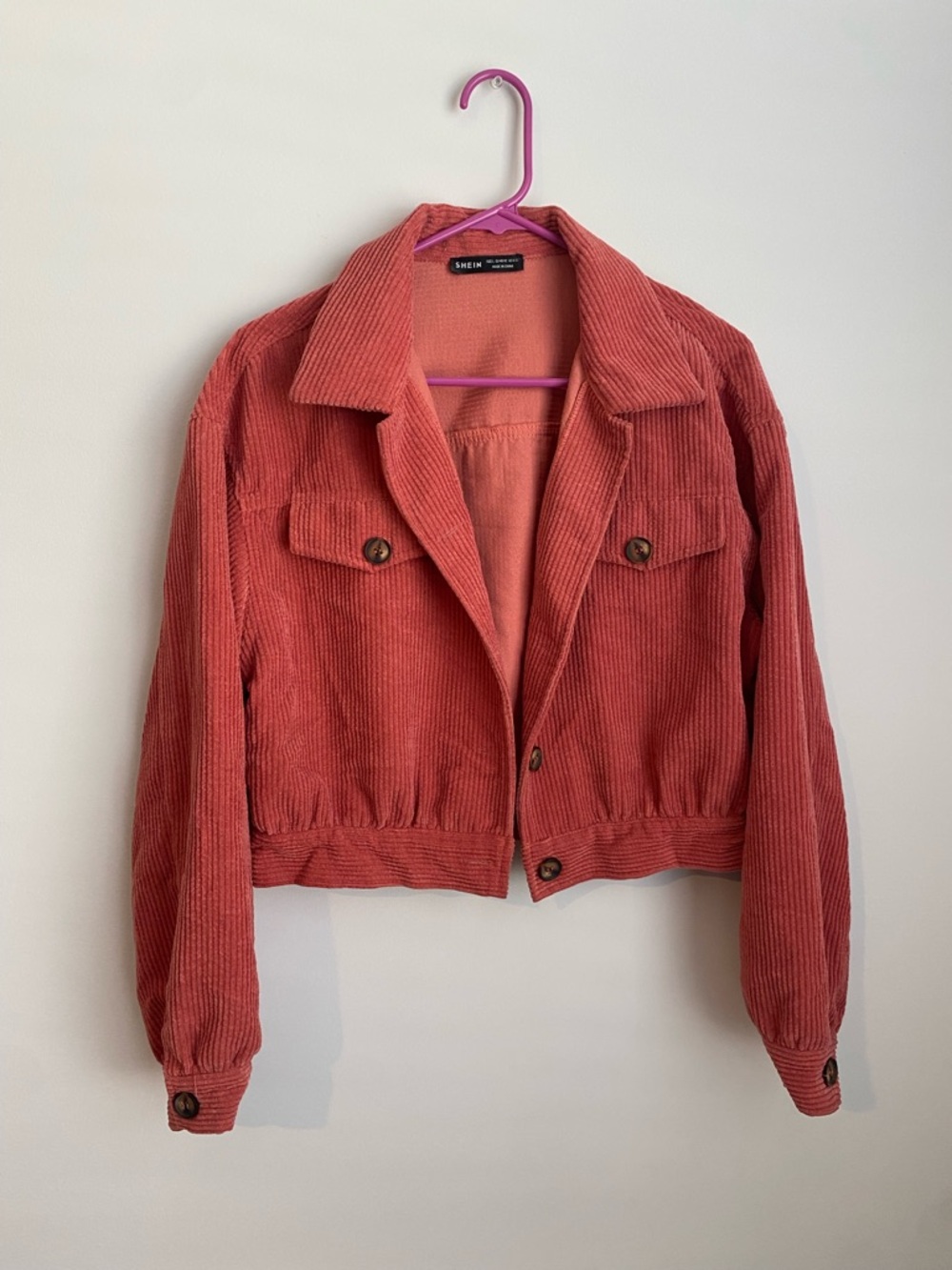 SHEIN Coral Corduroy Cropped Trucker Jacket
